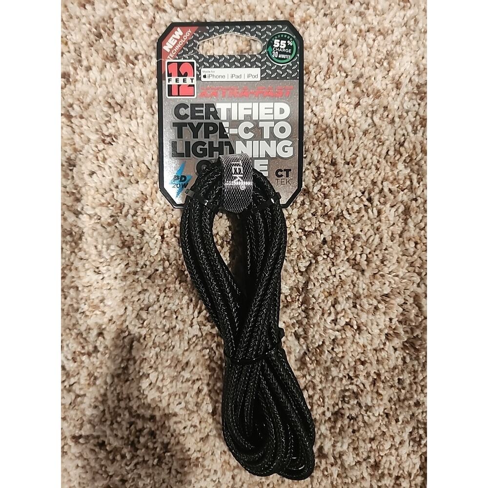 CT Tek MFI Certified Type C To Lightning Cable 12 Ft PD 20W Braided Xxtra Fast